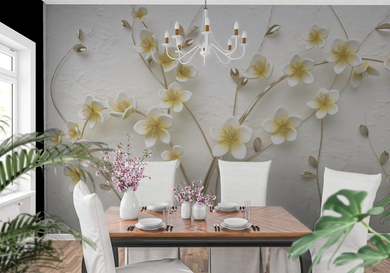 Fototapeta białe gałęzie magnolii z żółtym rdzeniem