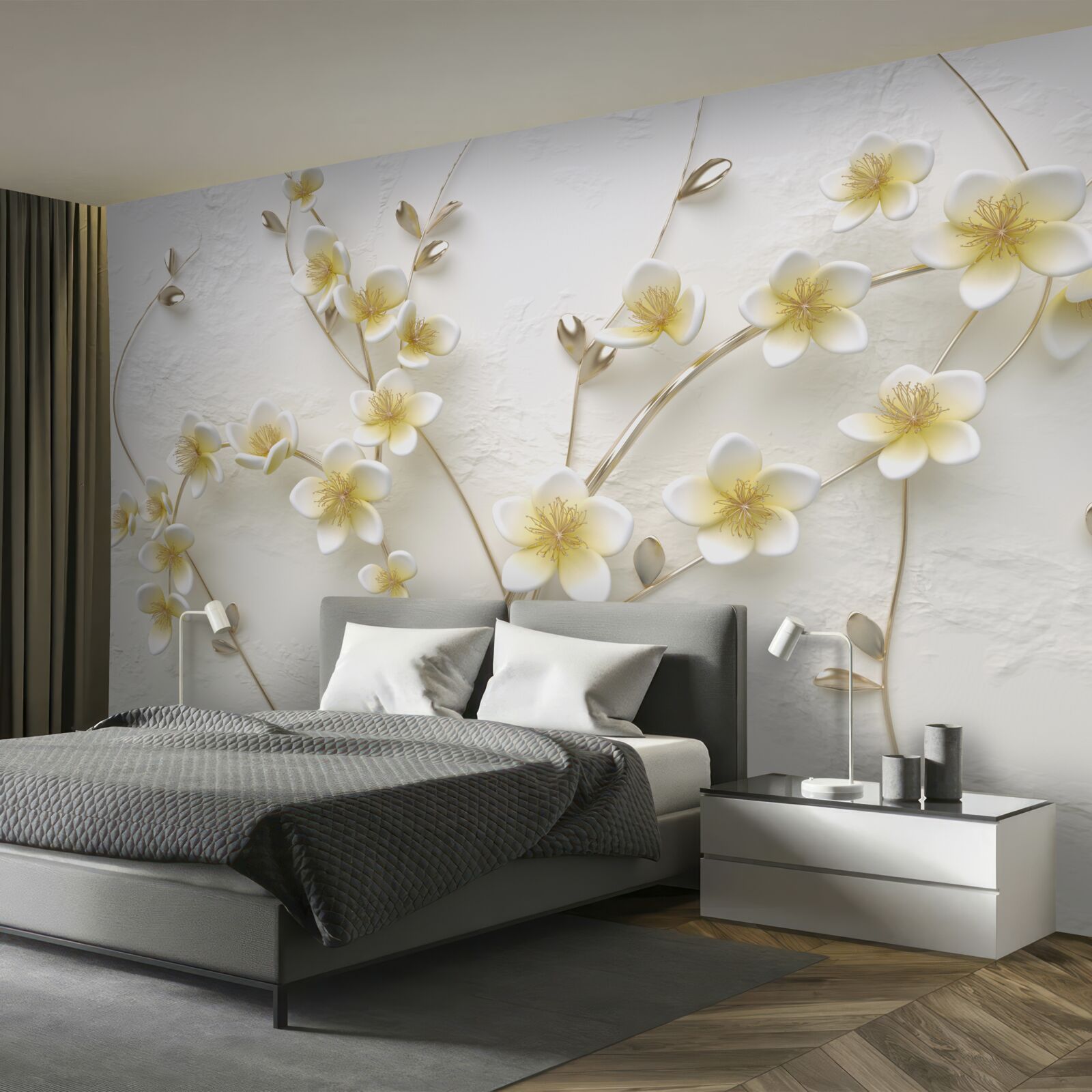 Fototapeta białe gałęzie magnolii z żółtym rdzeniem