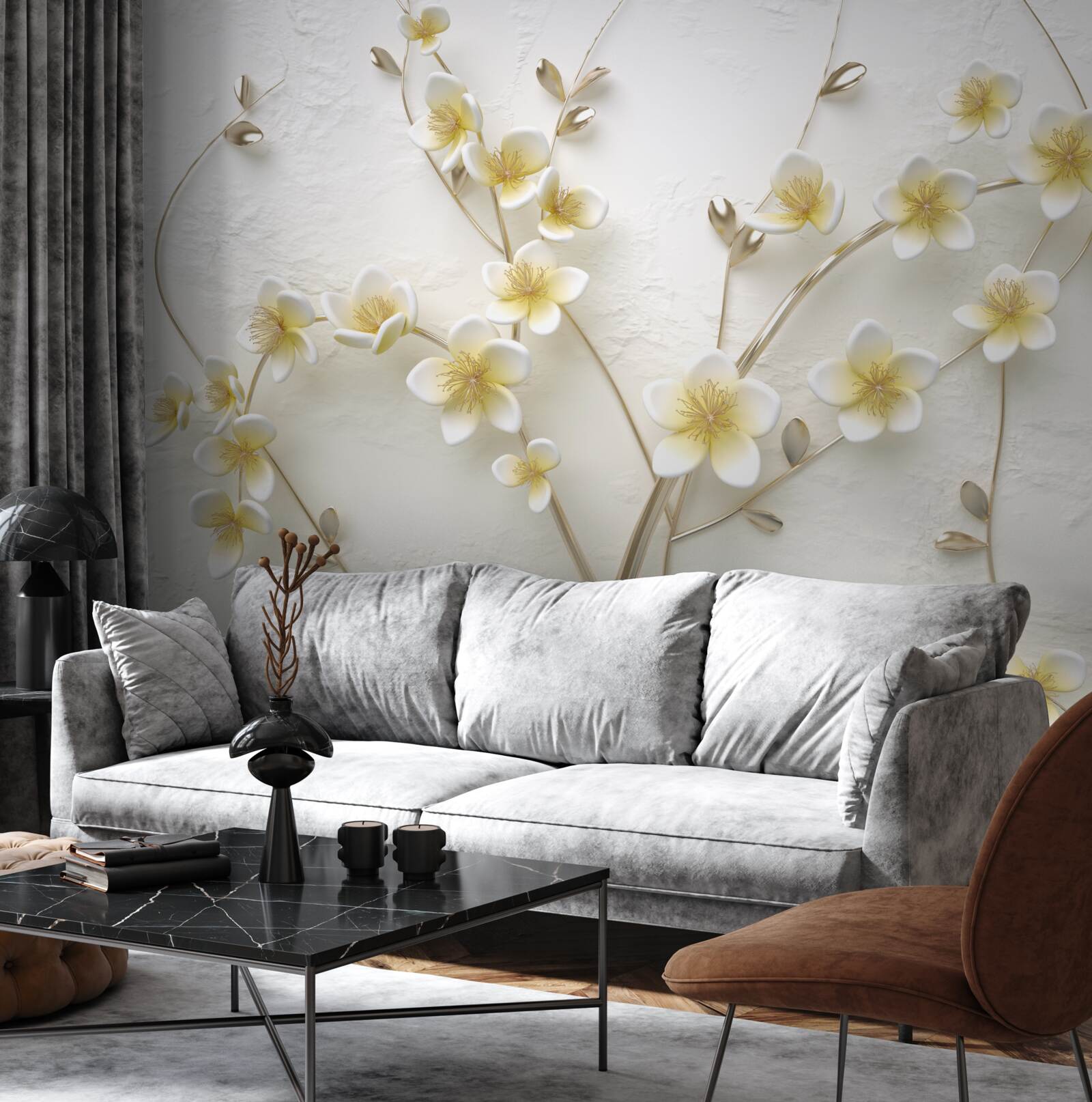 Fototapeta białe gałęzie magnolii z żółtym rdzeniem