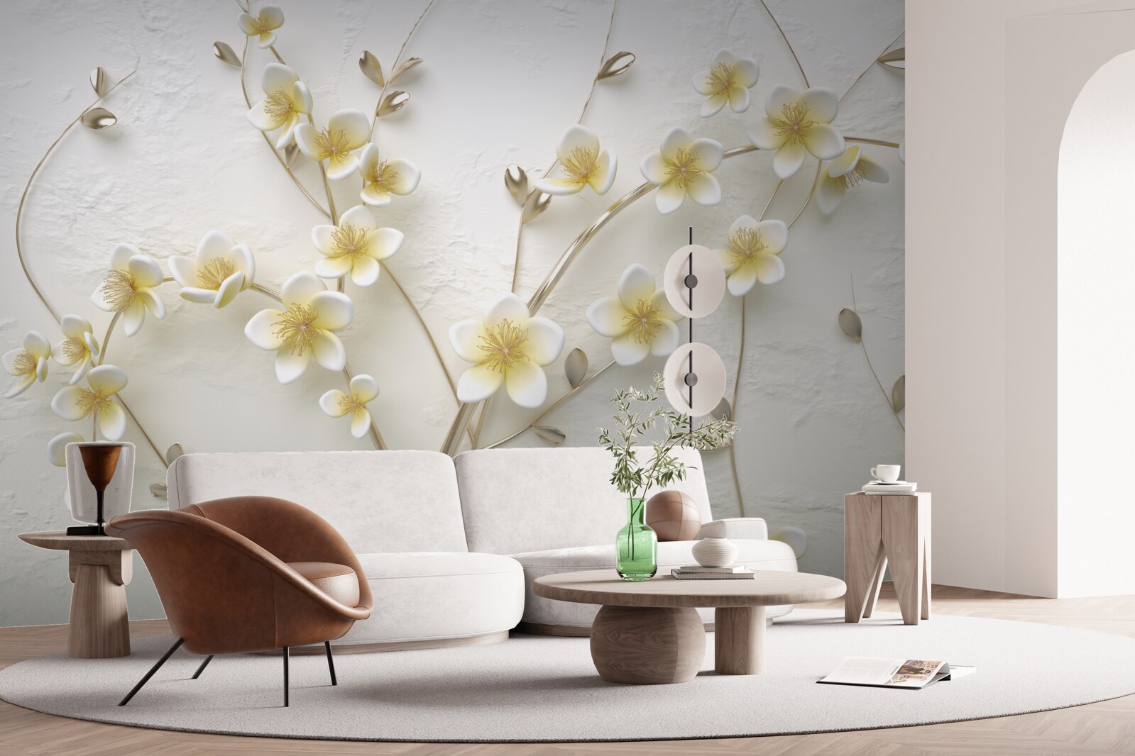 Fototapeta białe gałęzie magnolii z żółtym rdzeniem