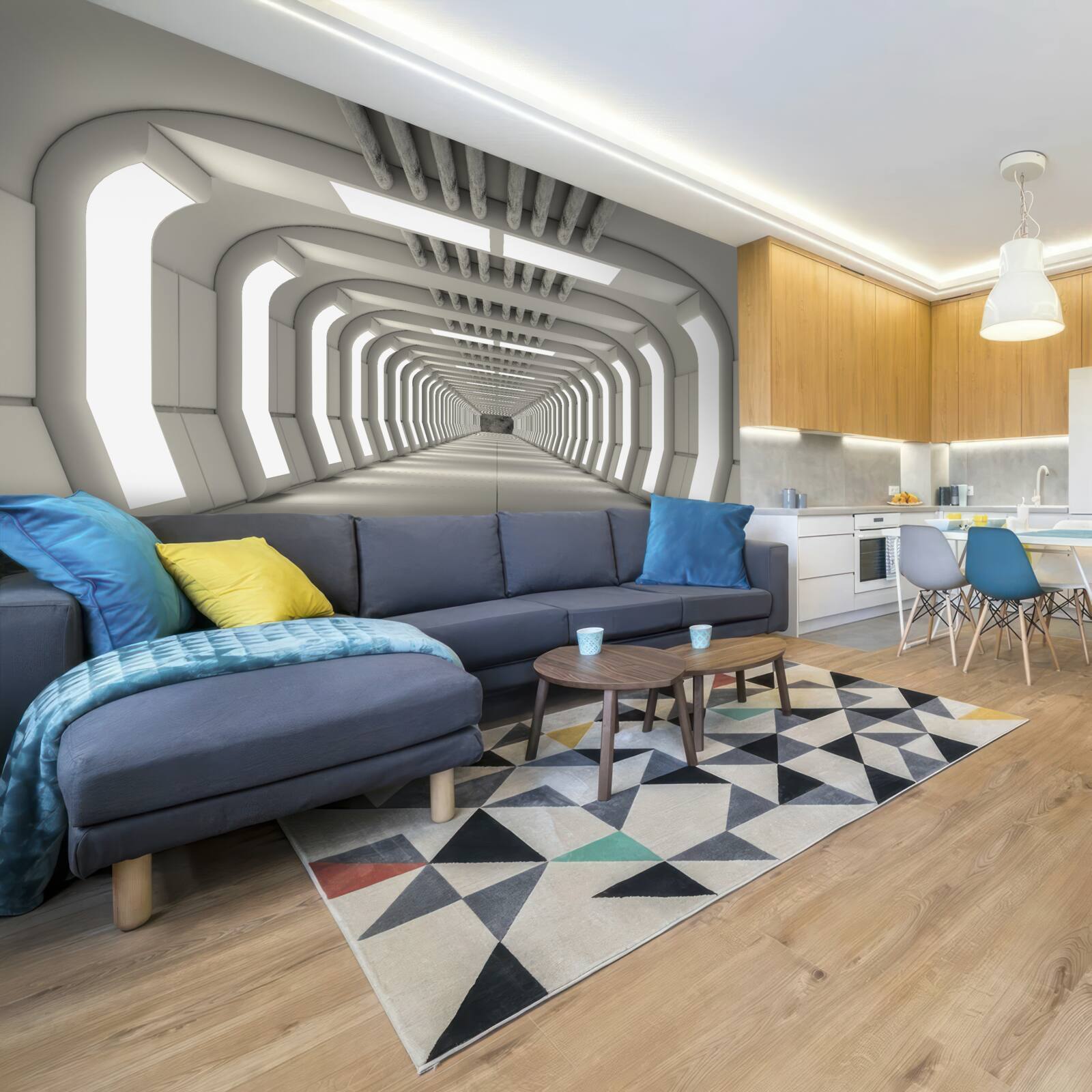 Fototapeta oświecony korytarz bez końca w stylu futuryzmu