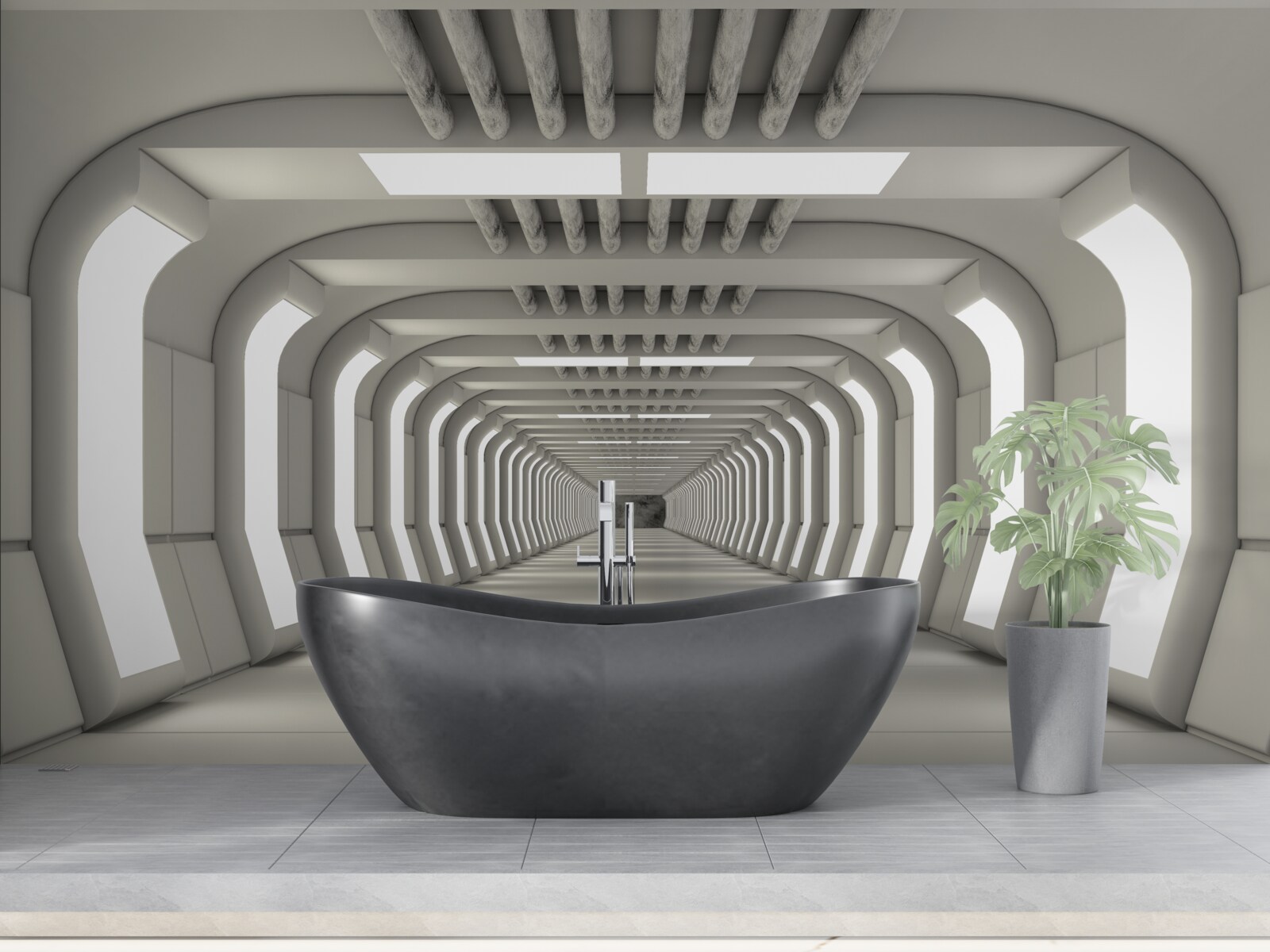 Fototapeta oświecony korytarz bez końca w stylu futuryzmu