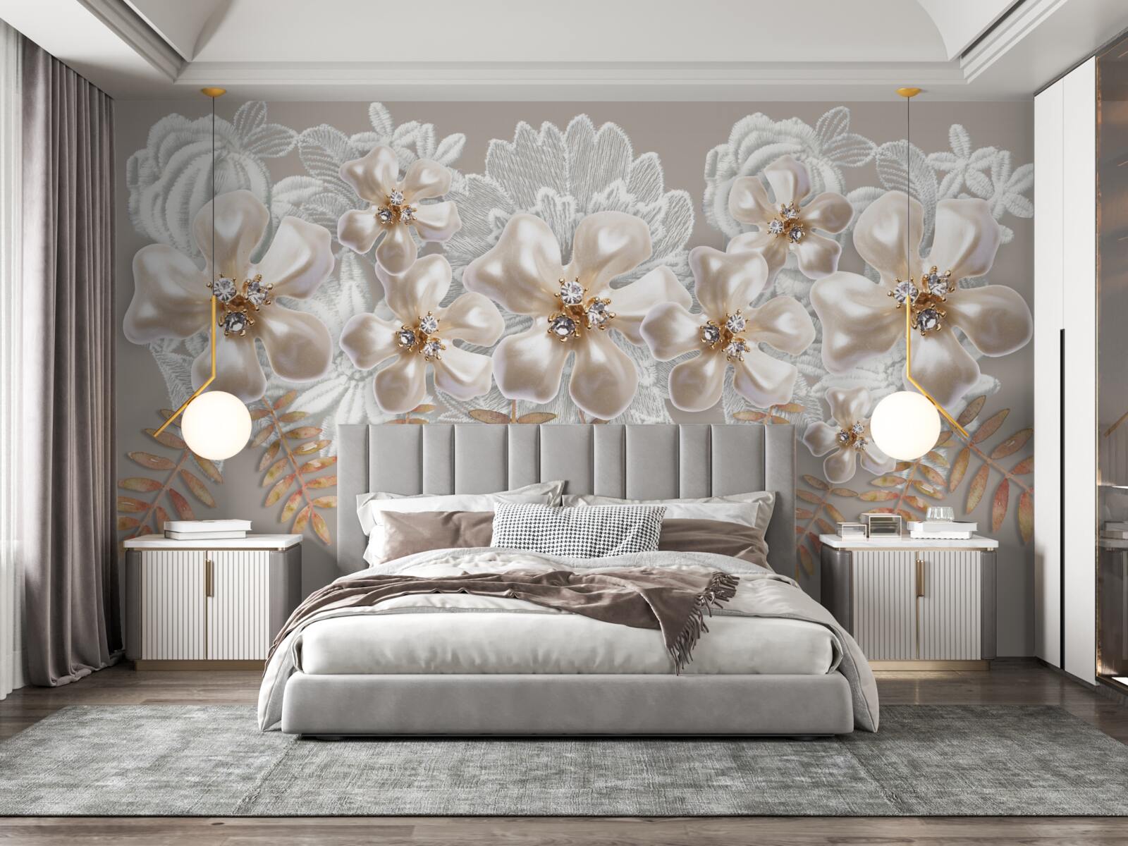 Fototapeta białe pąki, lśniące jasnym pięknem, na złotych gałęziach