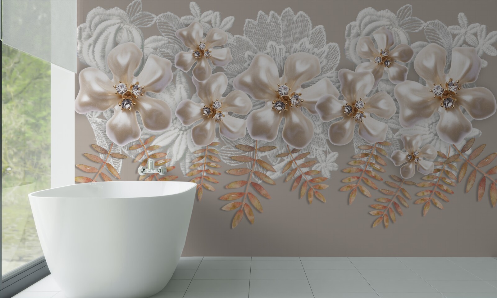 Fototapeta białe pąki, lśniące jasnym pięknem, na złotych gałęziach