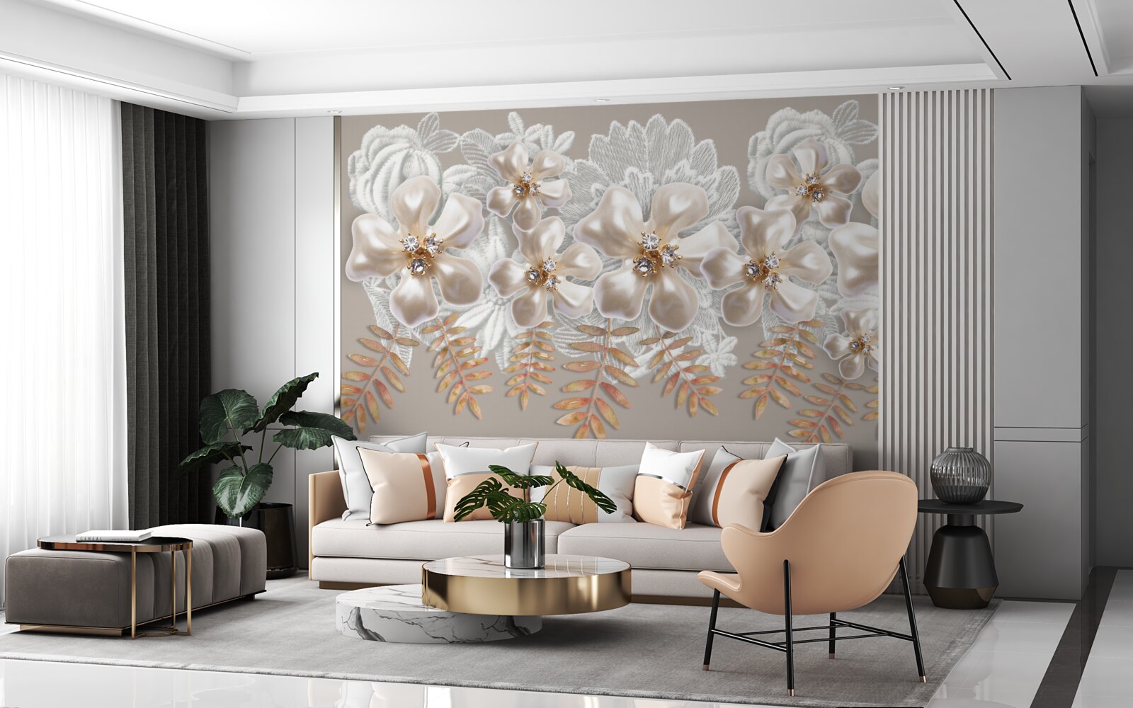 Fototapeta białe pąki, lśniące jasnym pięknem, na złotych gałęziach