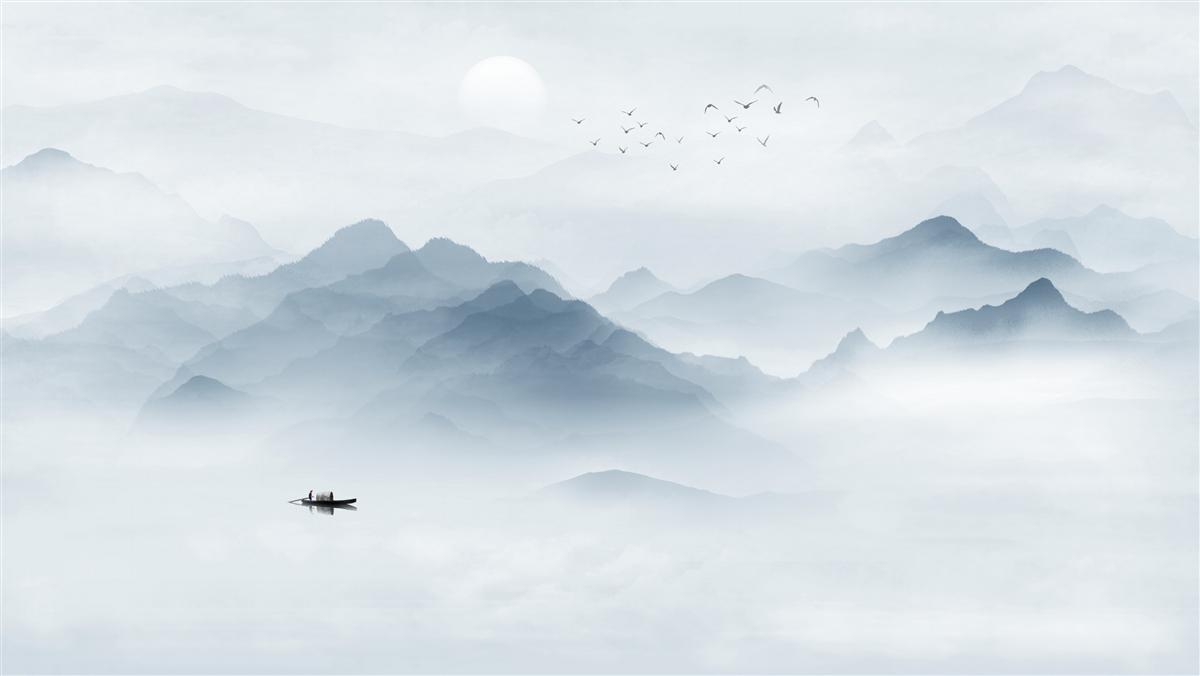 Fototapeta mgła gęstniała w górach i rybak został sam ze sobą