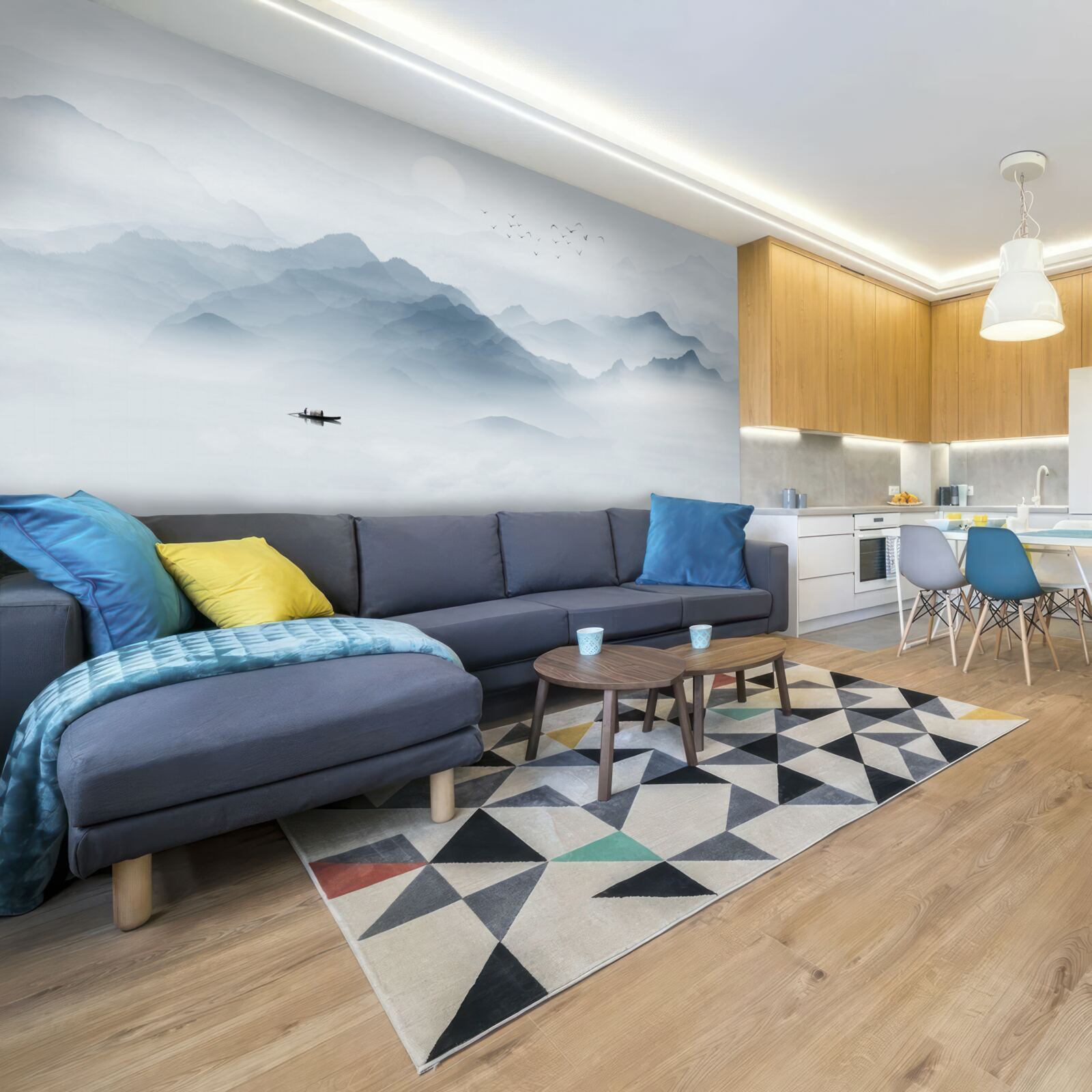 Fototapeta mgła gęstniała w górach i rybak został sam ze sobą