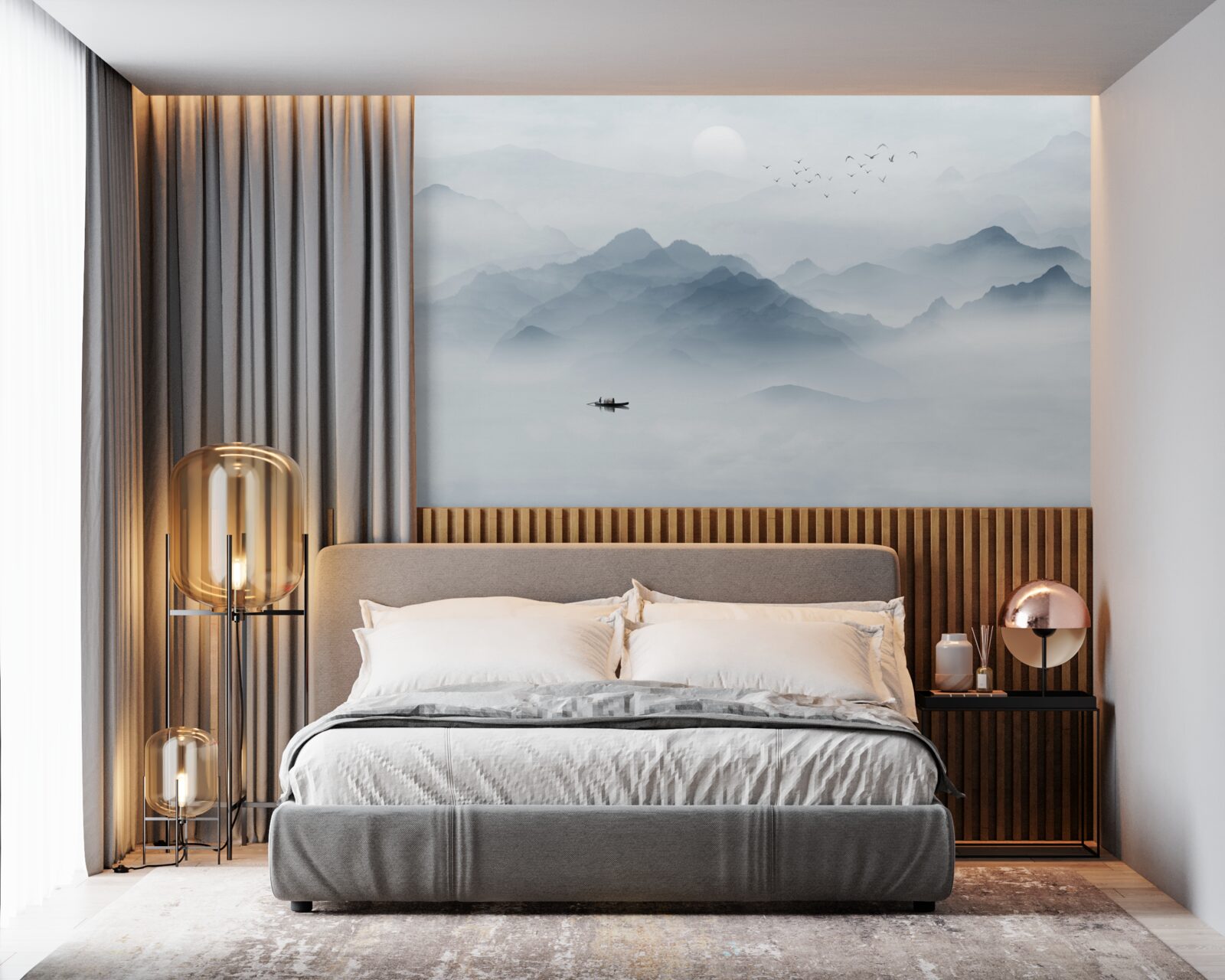 Fototapeta mgła gęstniała w górach i rybak został sam ze sobą