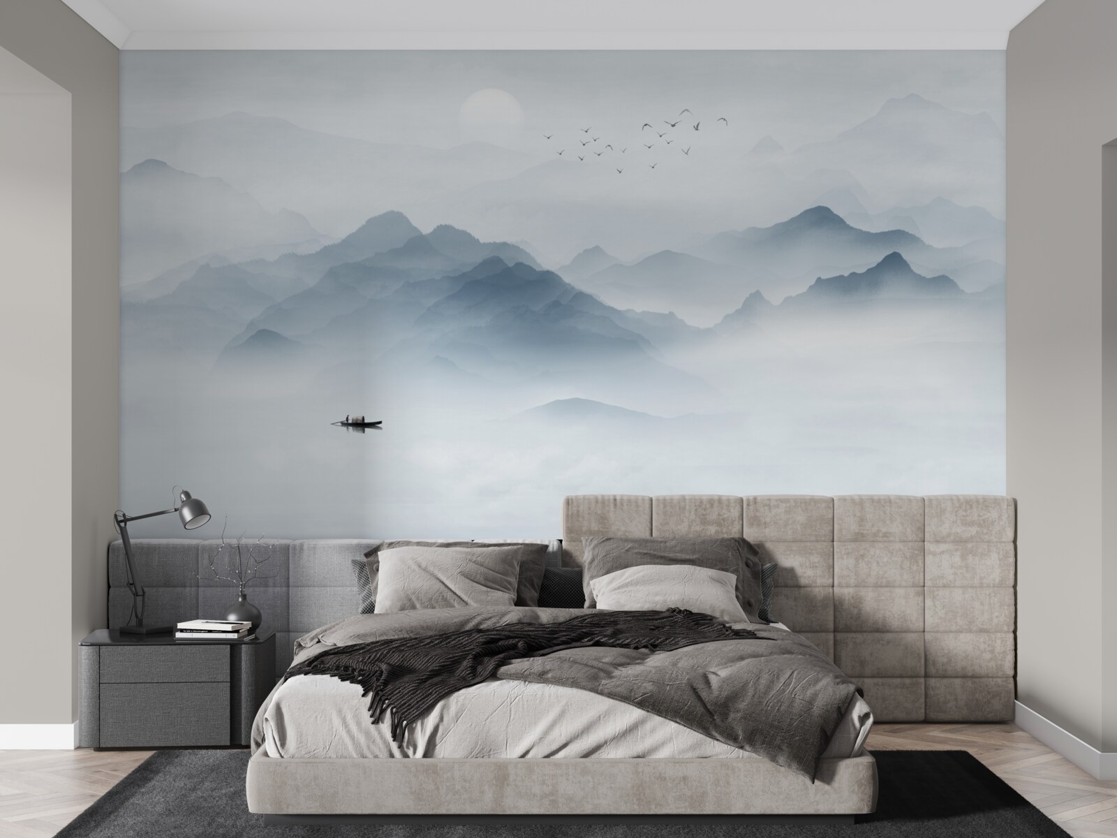 Fototapeta mgła gęstniała w górach i rybak został sam ze sobą