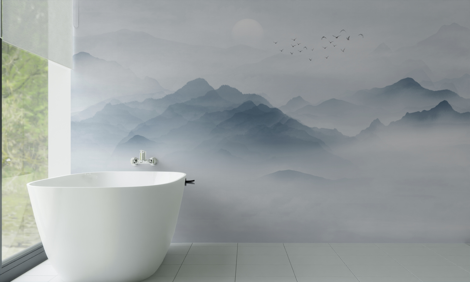 Fototapeta mgła gęstniała w górach i rybak został sam ze sobą