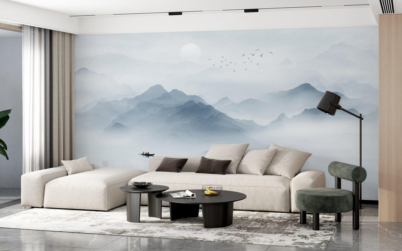 Fototapeta mgła gęstniała w górach i rybak został sam ze sobą