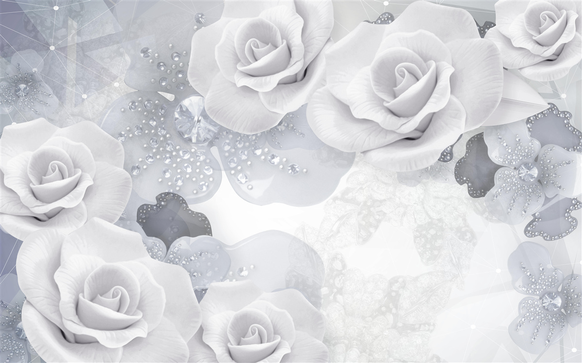 Fototapeta zestaw białych kwiatów na niebieskim tle