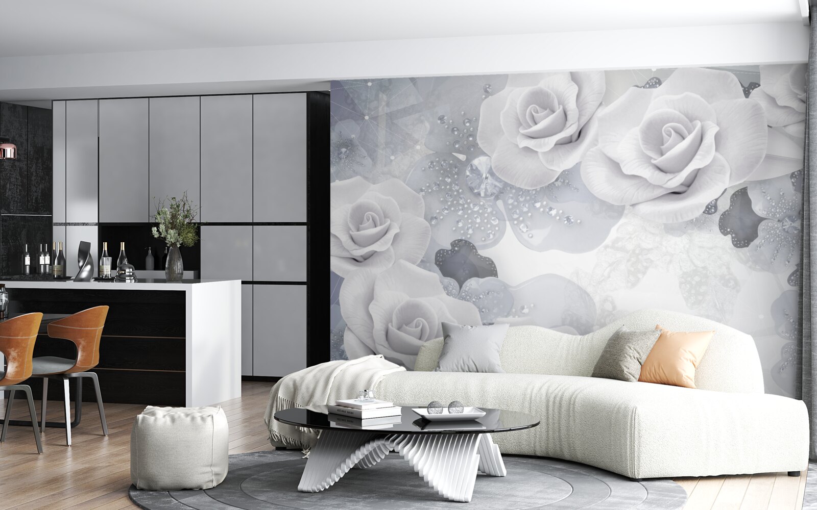 Fototapeta zestaw białych kwiatów na niebieskim tle