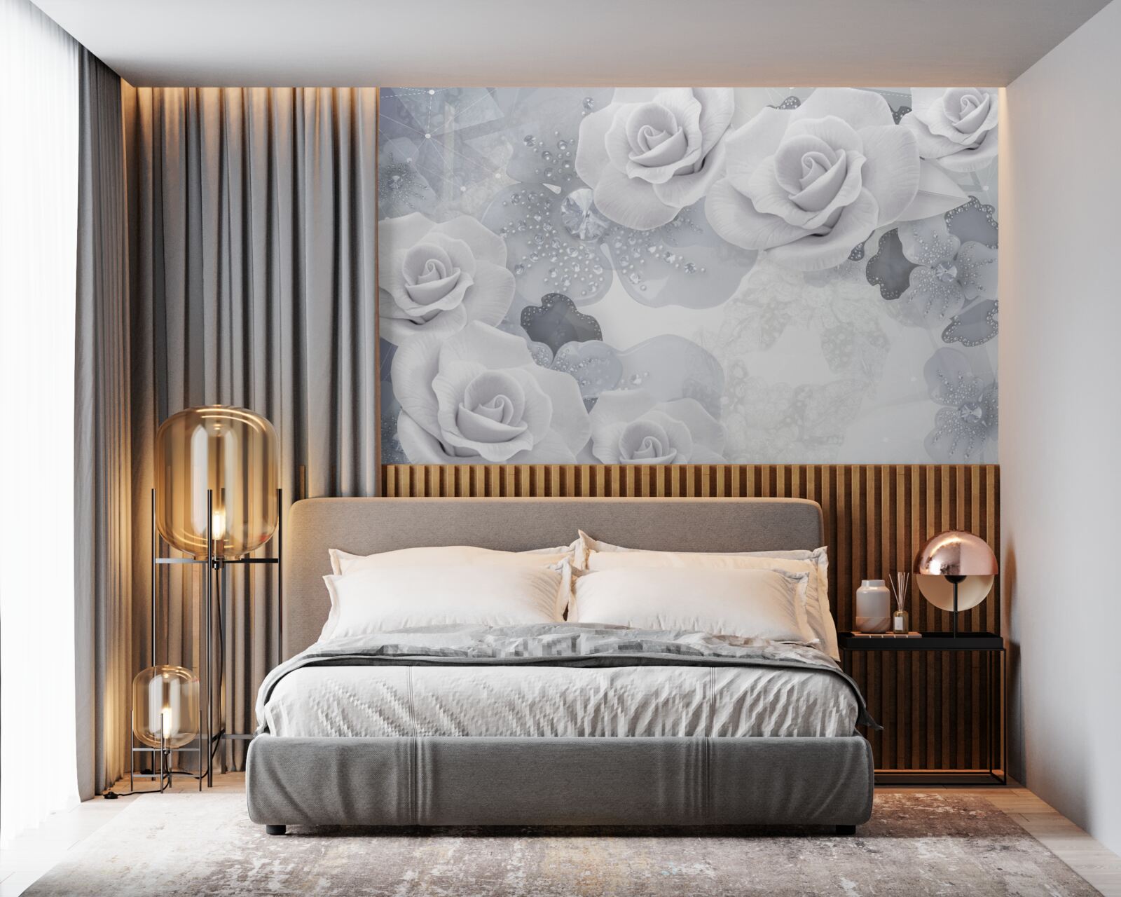 Fototapeta zestaw białych kwiatów na niebieskim tle