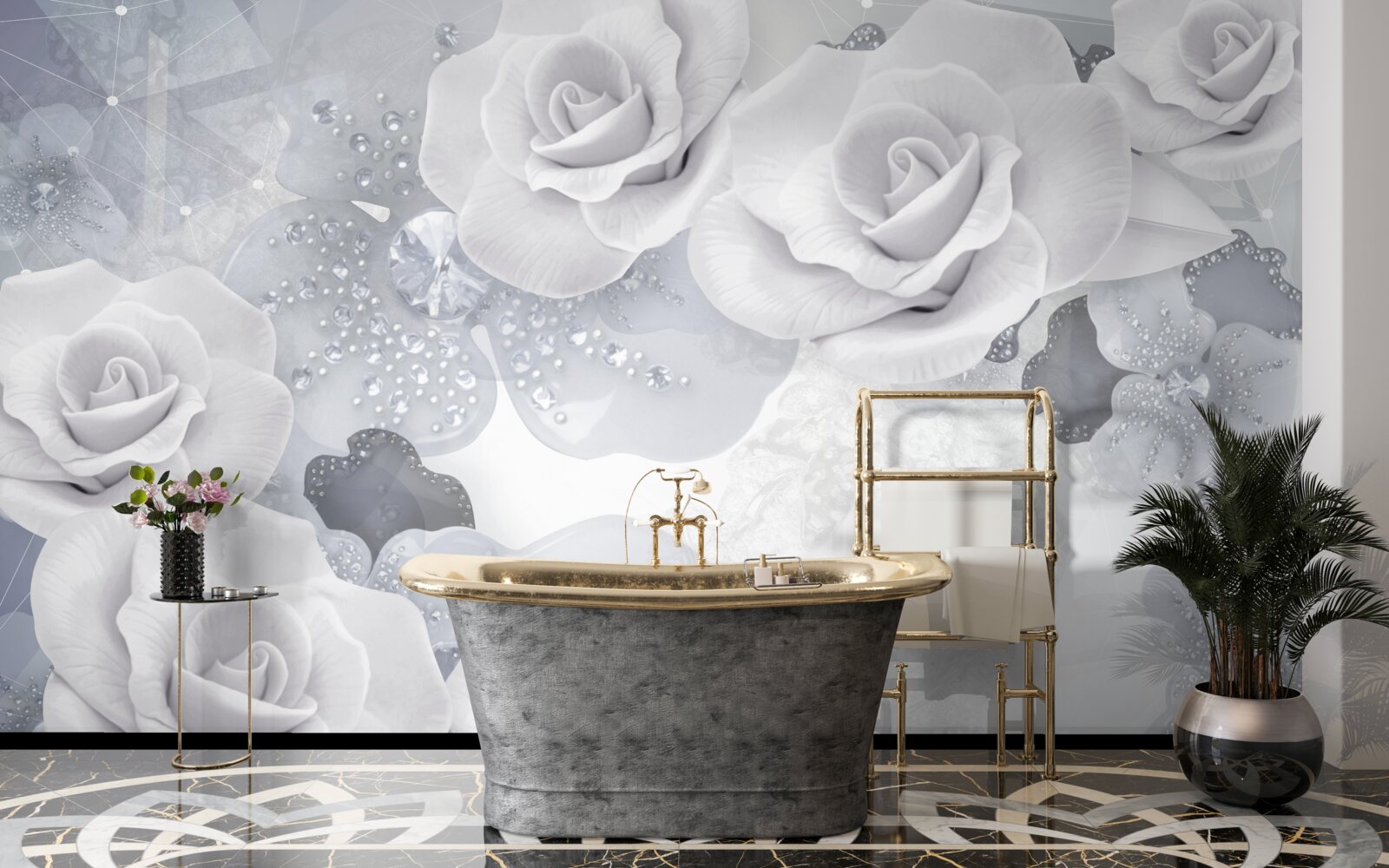 Fototapeta zestaw białych kwiatów na niebieskim tle