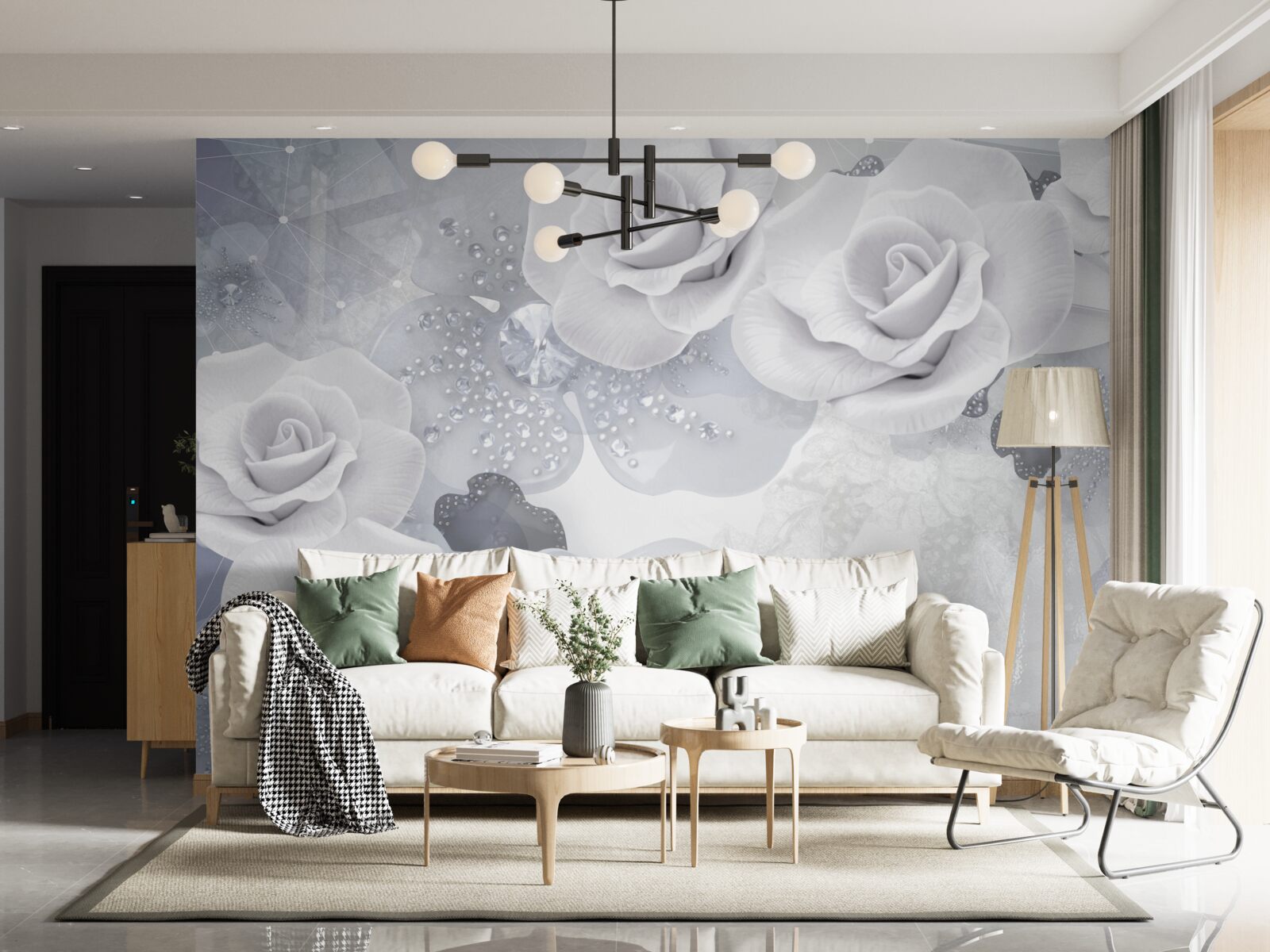 Fototapeta zestaw białych kwiatów na niebieskim tle