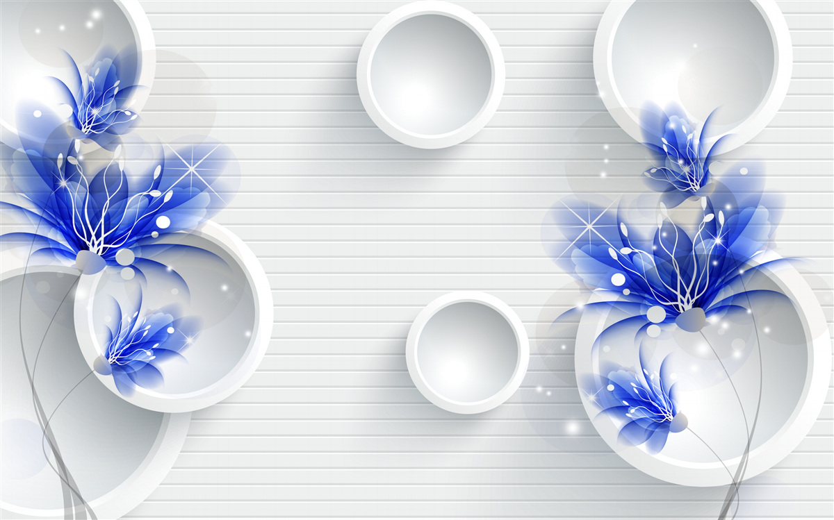 Fototapeta na abstrakcyjnym tle z kółkami znajdują się niebieskie pąki