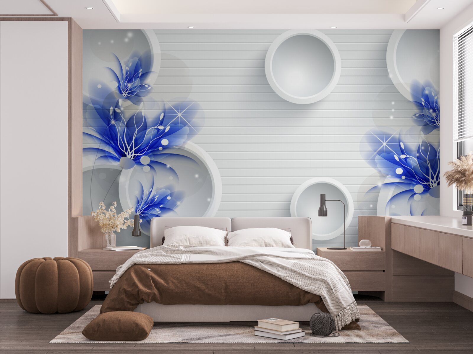 Fototapeta na abstrakcyjnym tle z kółkami znajdują się niebieskie pąki