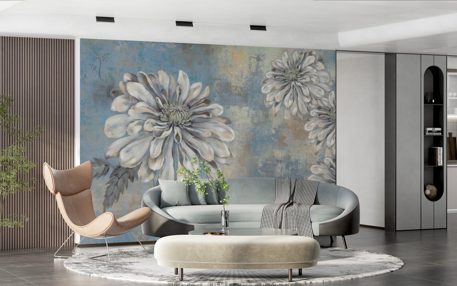 Fototapeta na tle deszczu wlewają się śnieżnobiałe astry wielkości deszczu