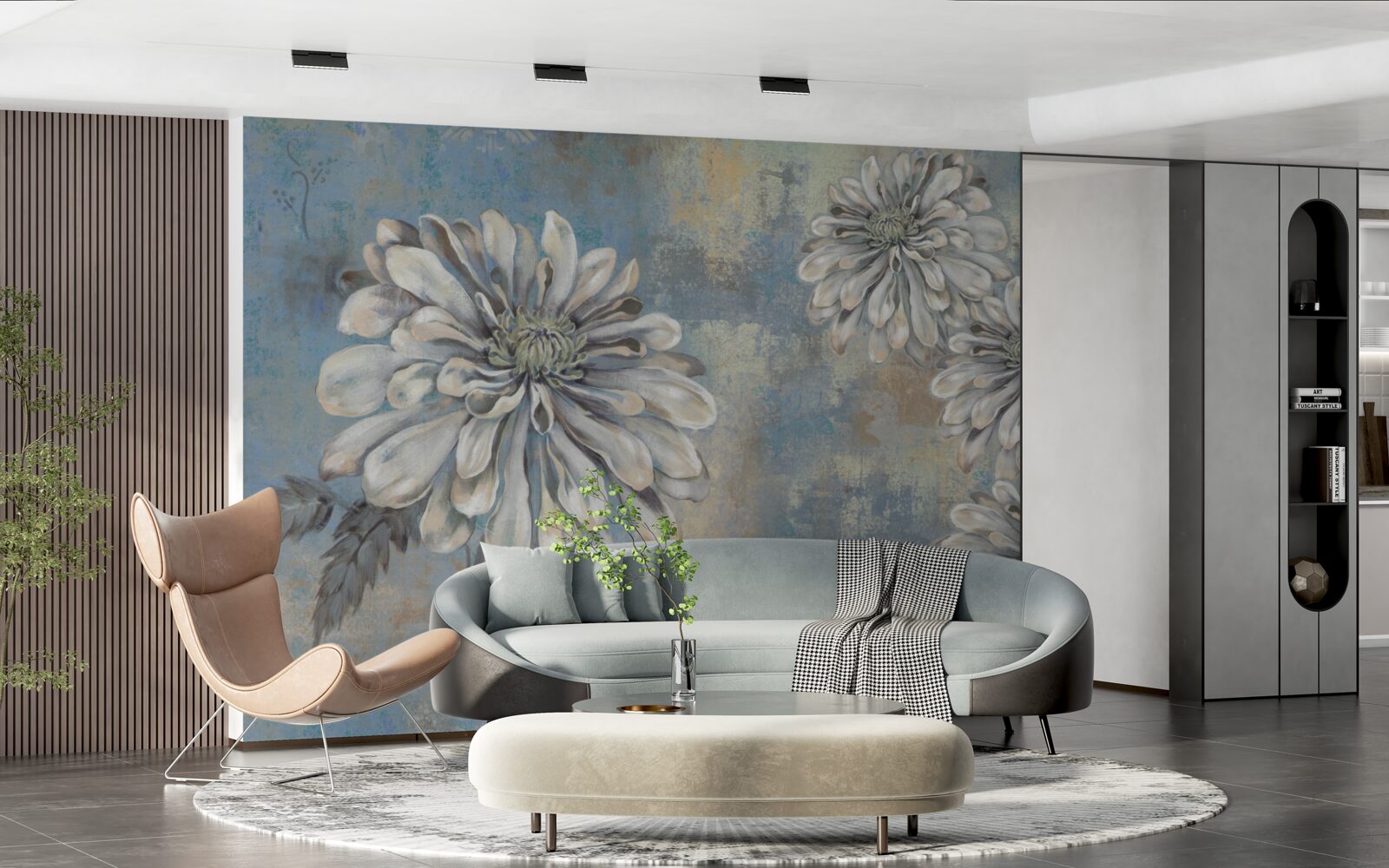 Fototapeta na tle deszczu wlewają się śnieżnobiałe astry wielkości deszczu