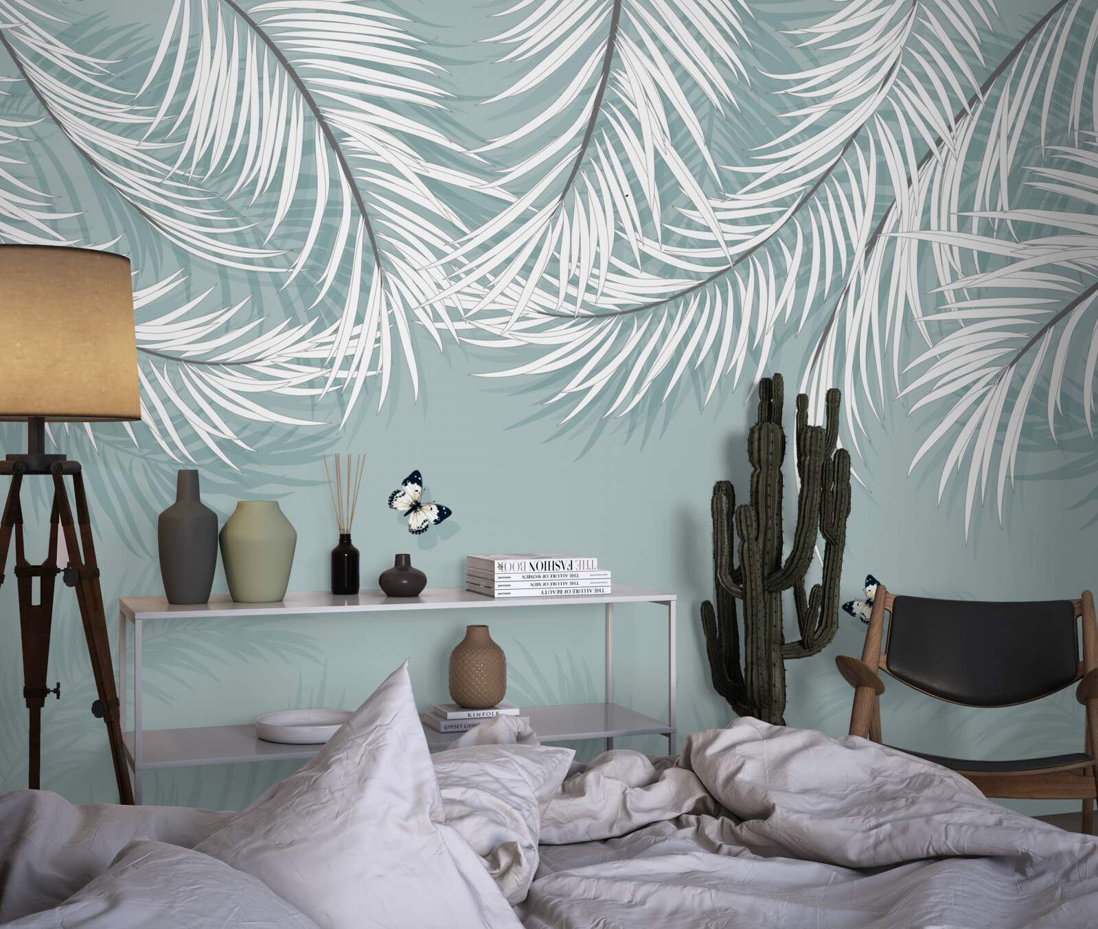 Fototapeta motyle chowają się pod liśćmi palm