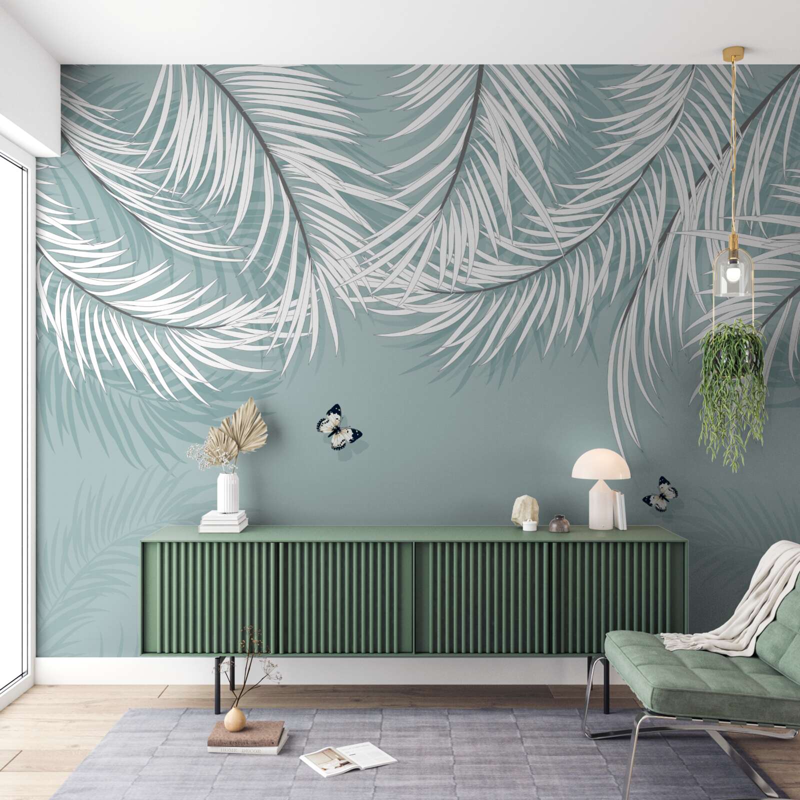 Fototapeta motyle chowają się pod liśćmi palm