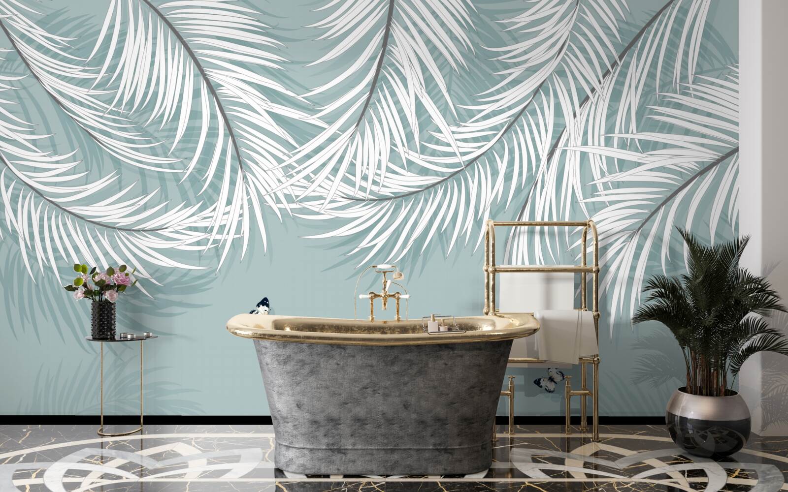 Fototapeta motyle chowają się pod liśćmi palm