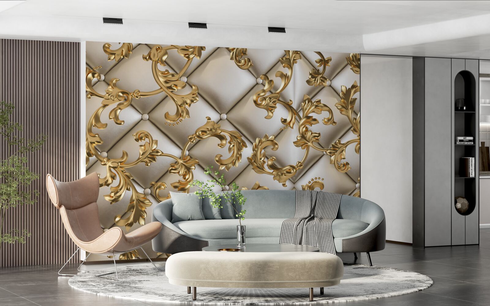 Fototapeta tekstura pod złotymi gałęziami