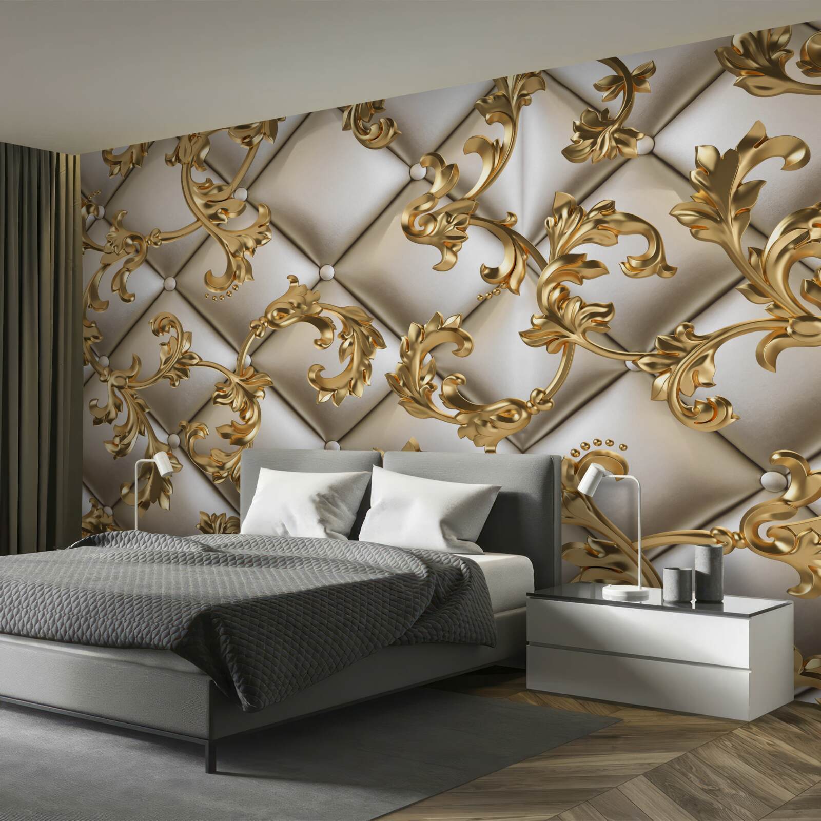 Fototapeta tekstura pod złotymi gałęziami