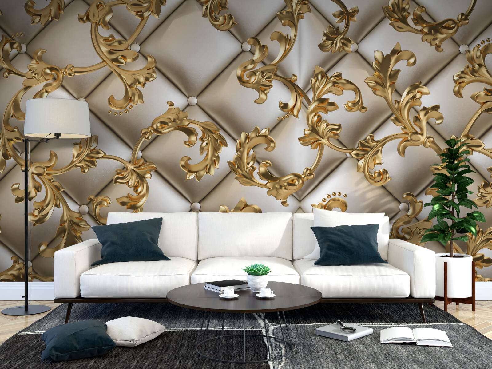 Fototapeta tekstura pod złotymi gałęziami