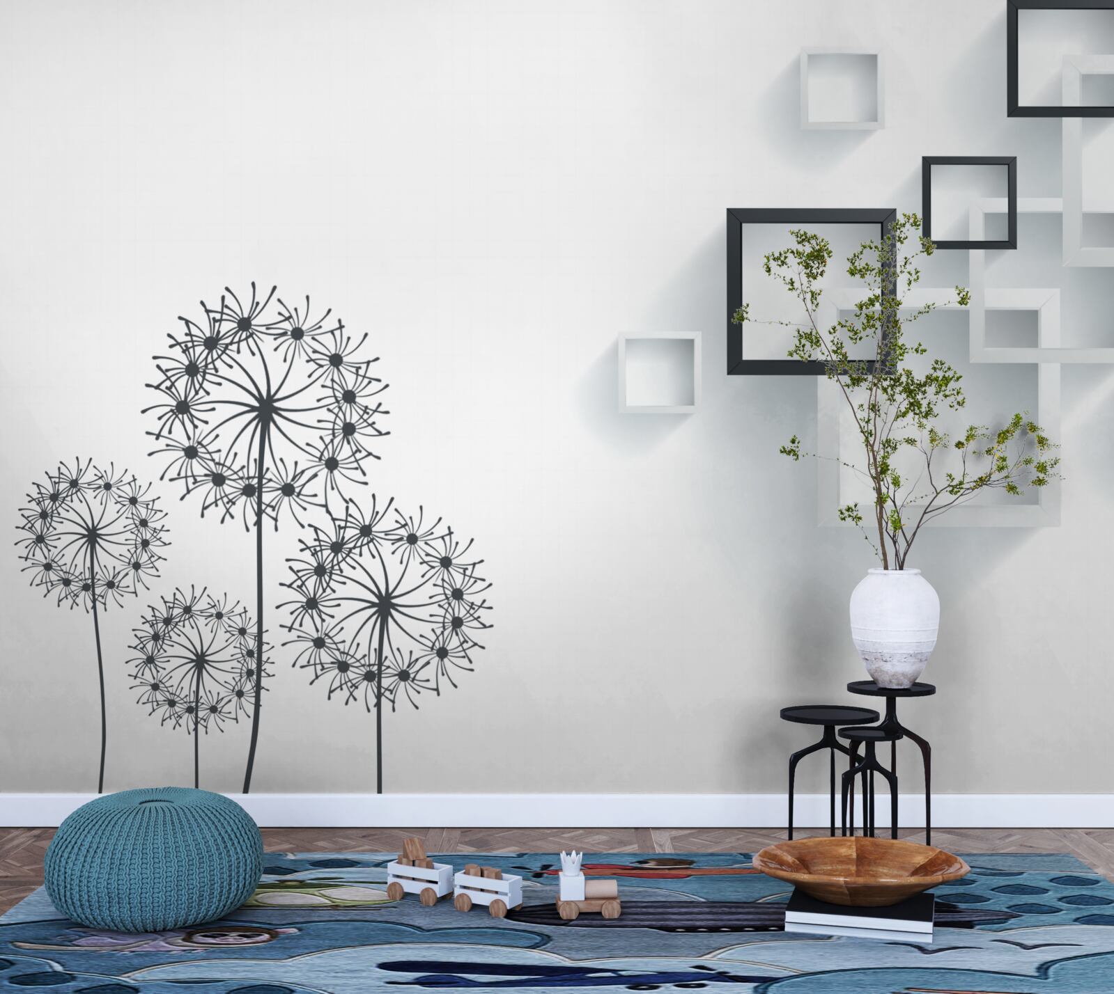 Fototapeta geometryczne kształty na białym tle z mleczami