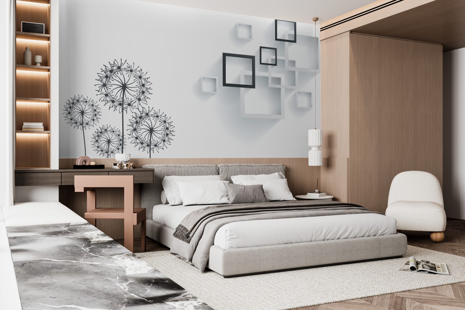 Fototapeta geometryczne kształty na białym tle z mleczami