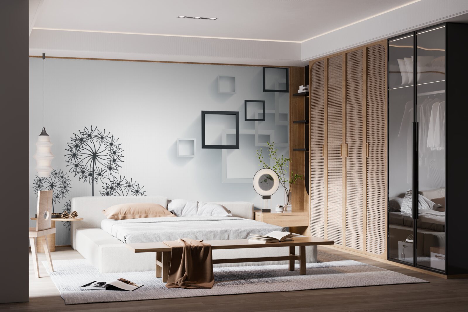 Fototapeta geometryczne kształty na białym tle z mleczami