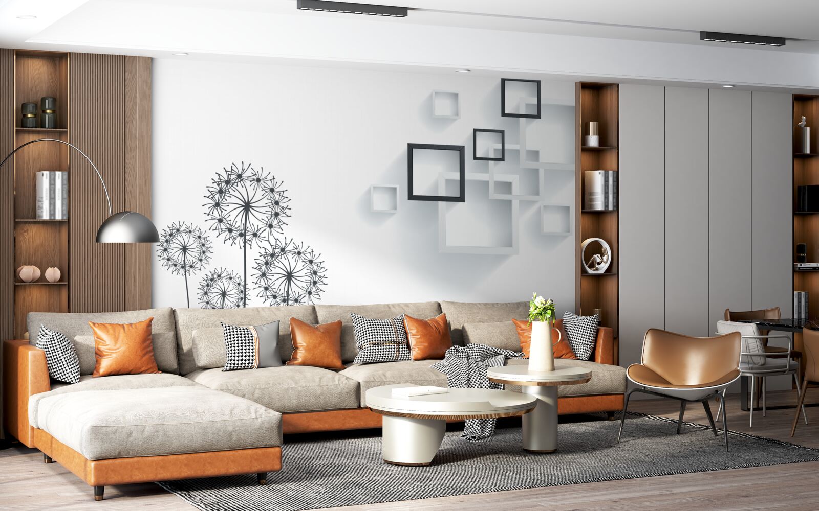 Fototapeta geometryczne kształty na białym tle z mleczami