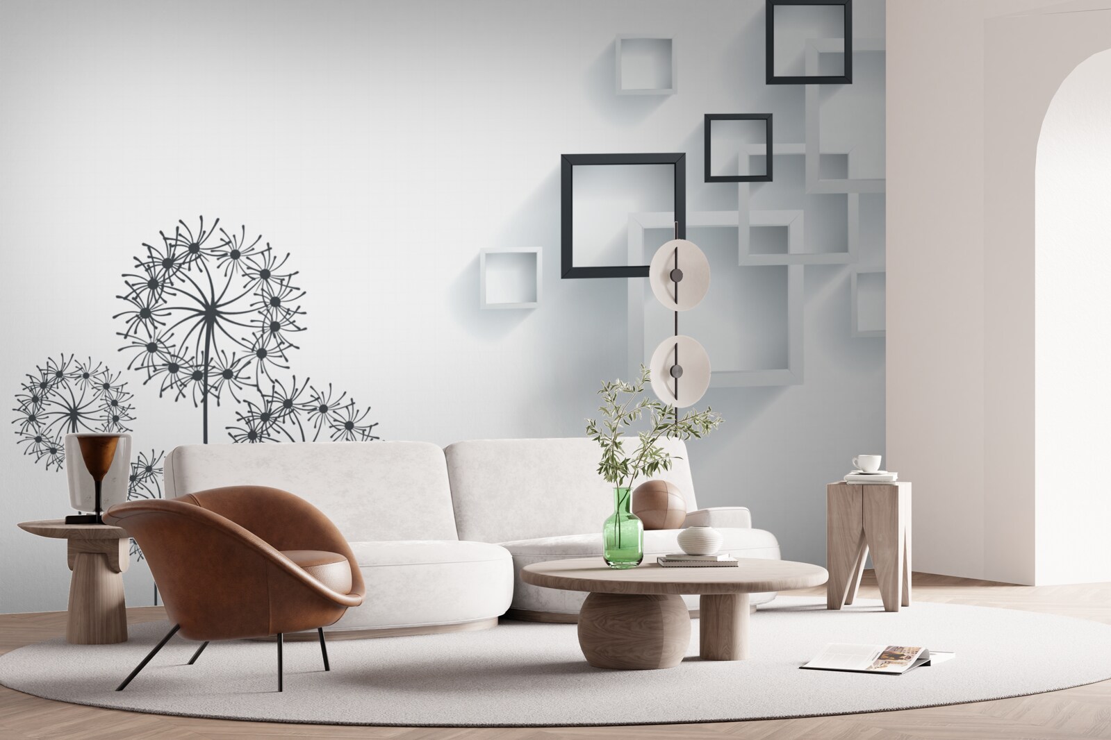 Fototapeta geometryczne kształty na białym tle z mleczami