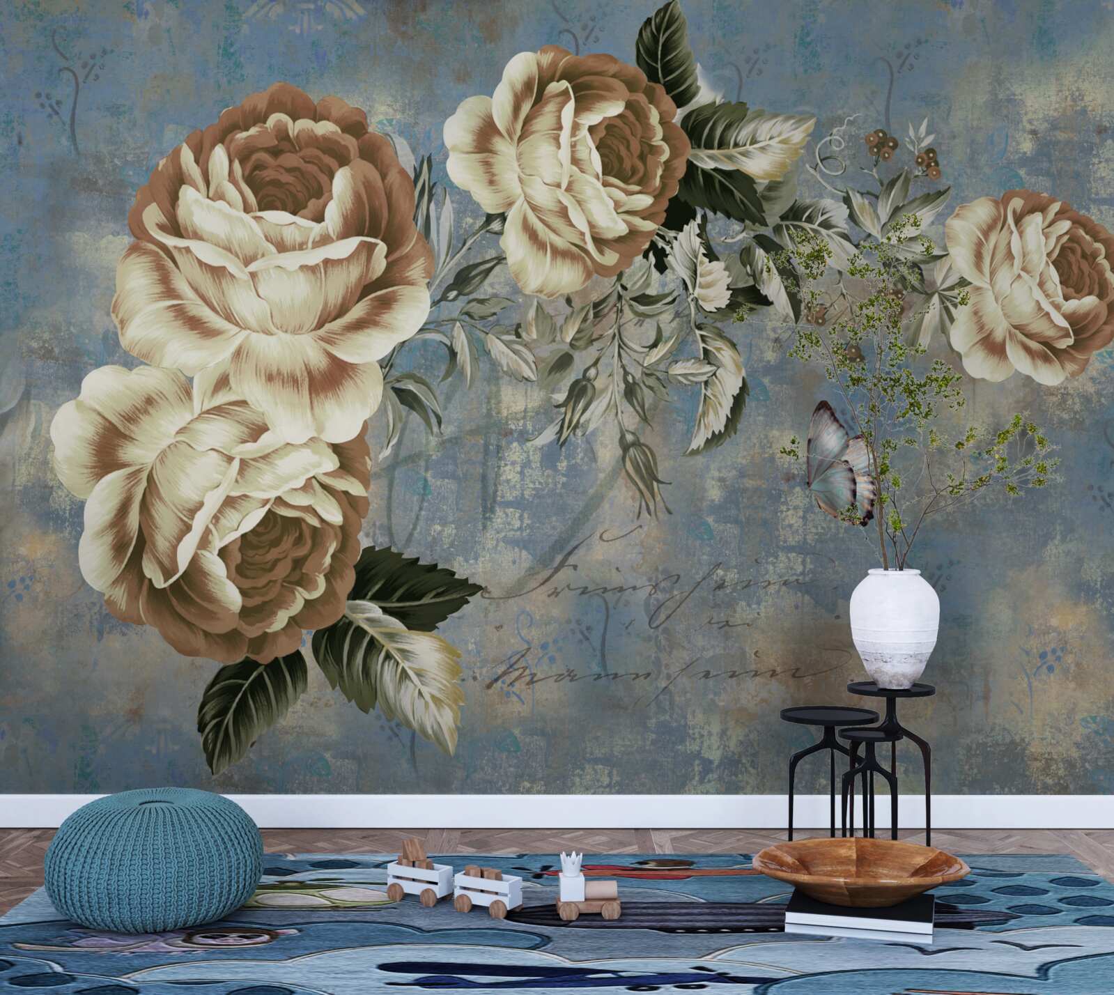 Fototapeta gałąź z delikatnymi kremowymi kwiatami spokojnie pochyliła się nad wodą