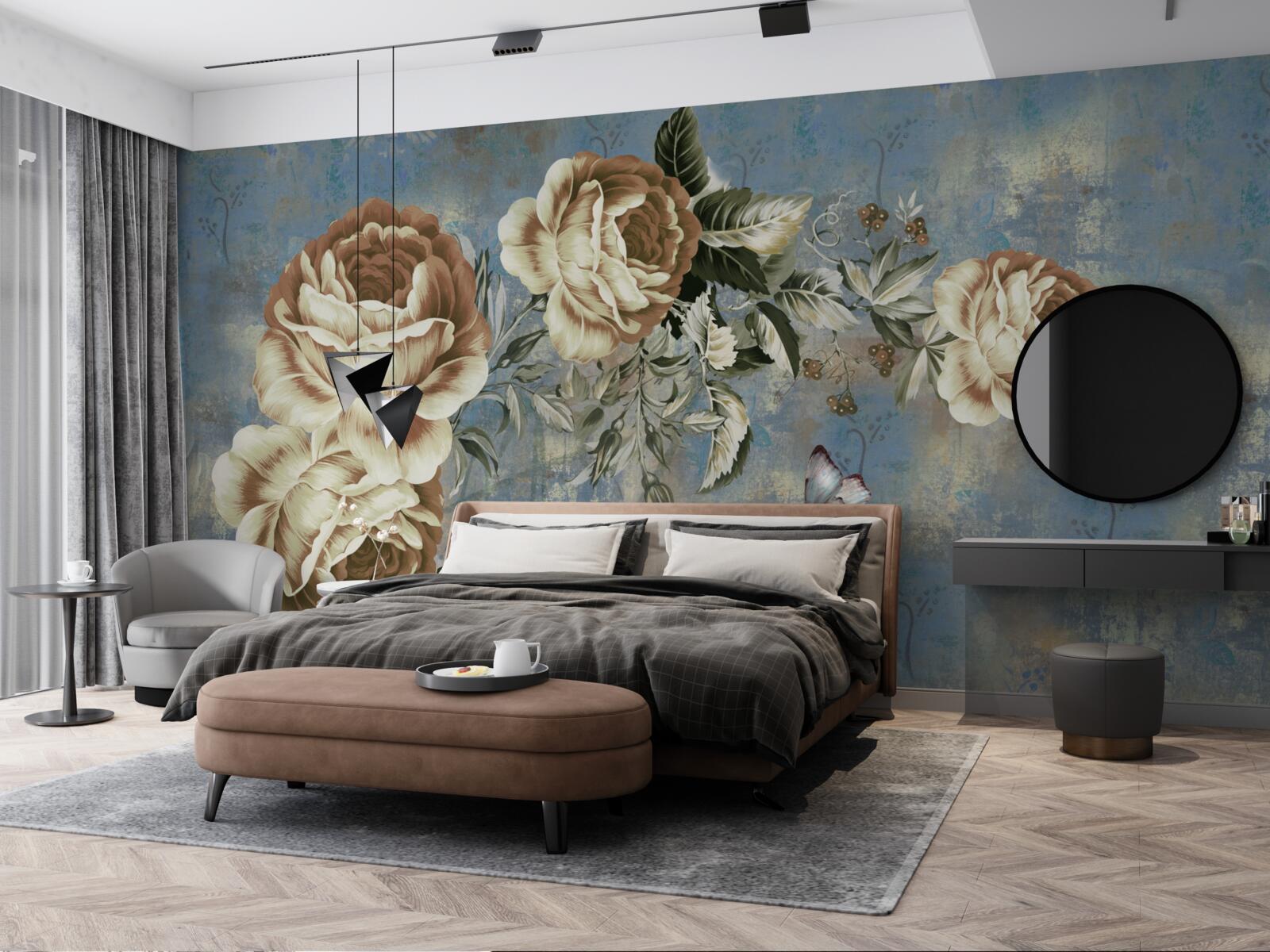 Fototapeta gałąź z delikatnymi kremowymi kwiatami spokojnie pochyliła się nad wodą