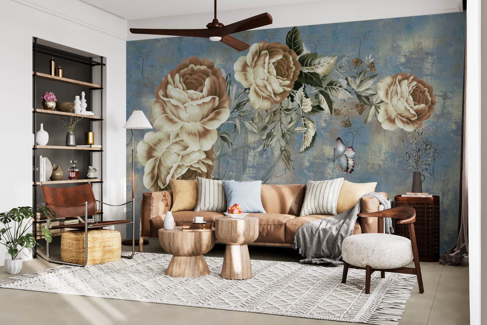 Fototapeta gałąź z delikatnymi kremowymi kwiatami spokojnie pochyliła się nad wodą