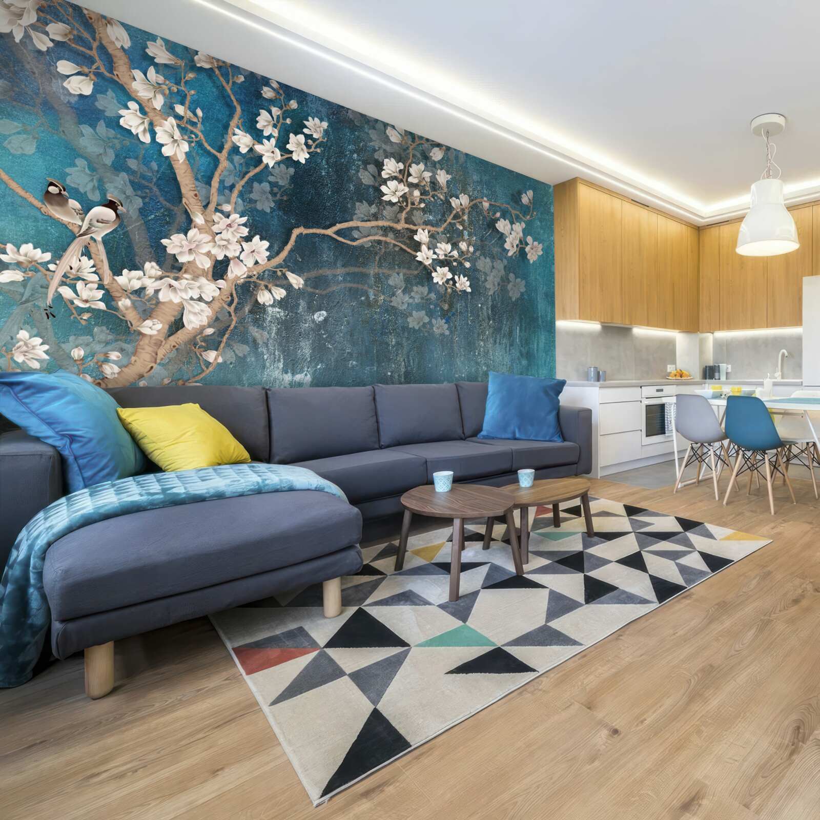 Fototapeta magnolia w pełnym rozkwicie i zapadająca ciemność