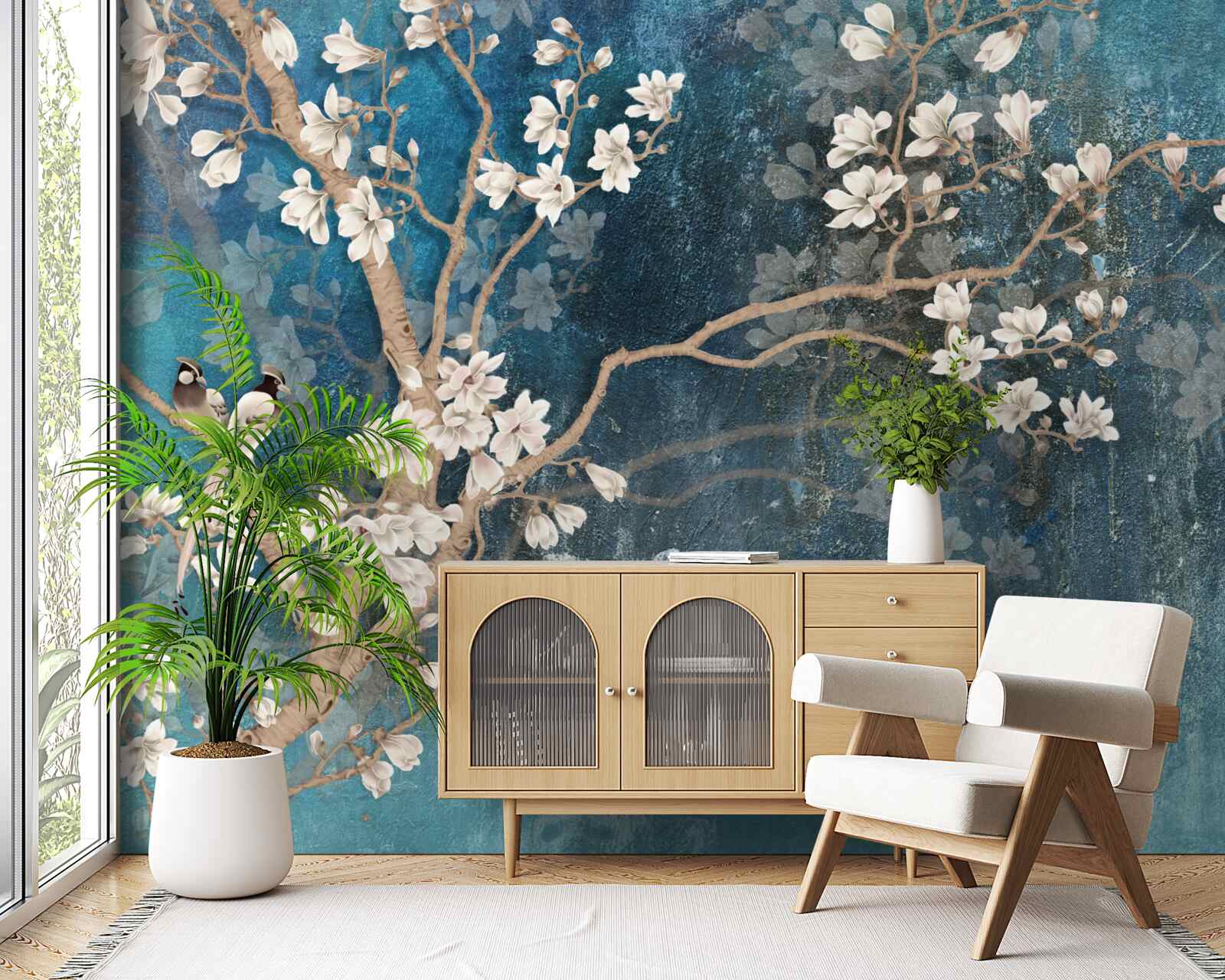 Fototapeta magnolia w pełnym rozkwicie i zapadająca ciemność