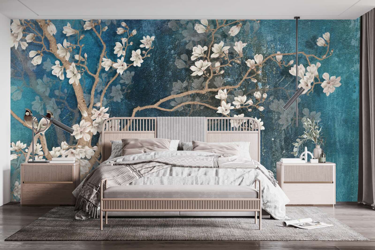 Fototapeta magnolia w pełnym rozkwicie i zapadająca ciemność