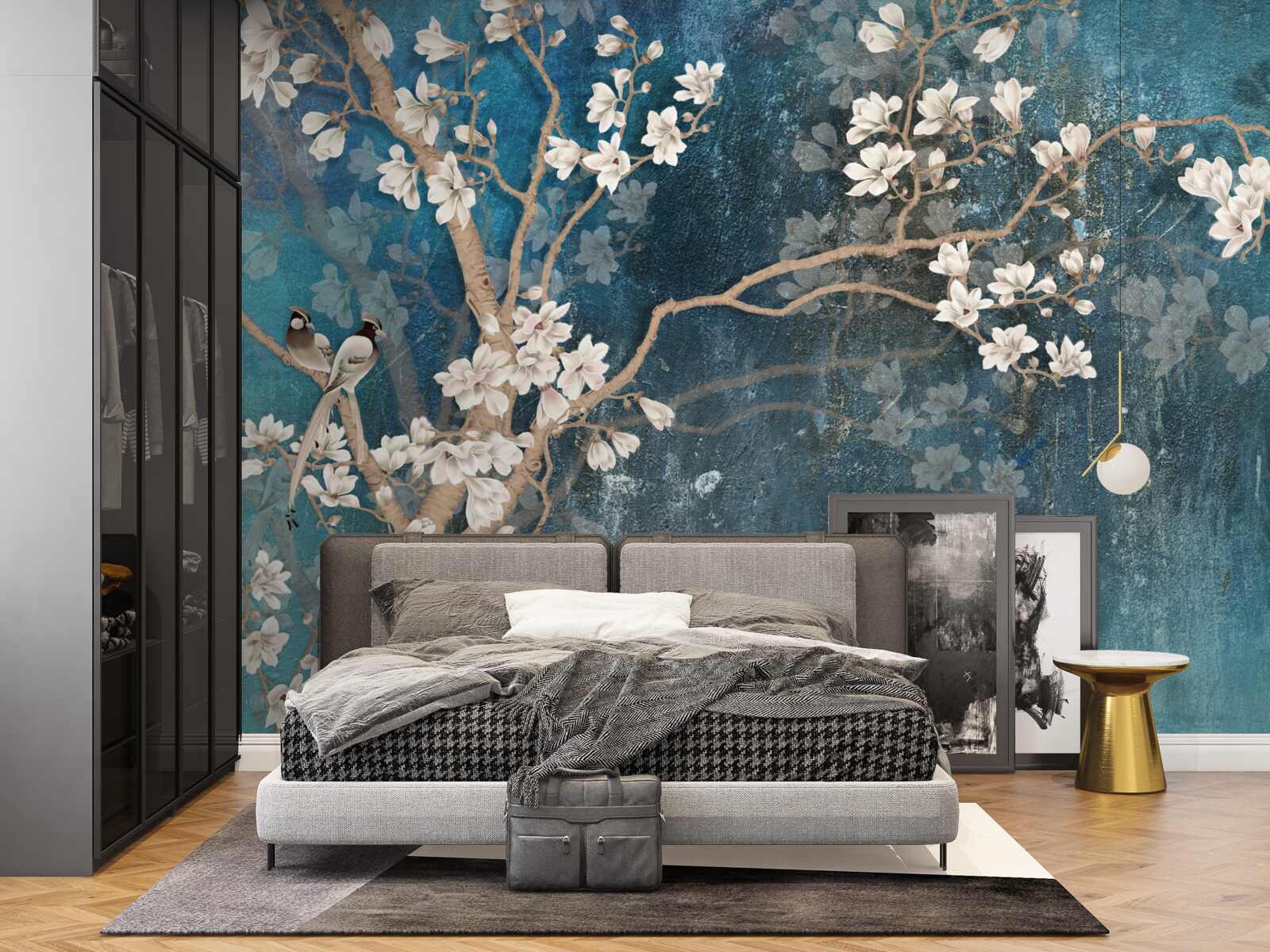 Fototapeta magnolia w pełnym rozkwicie i zapadająca ciemność