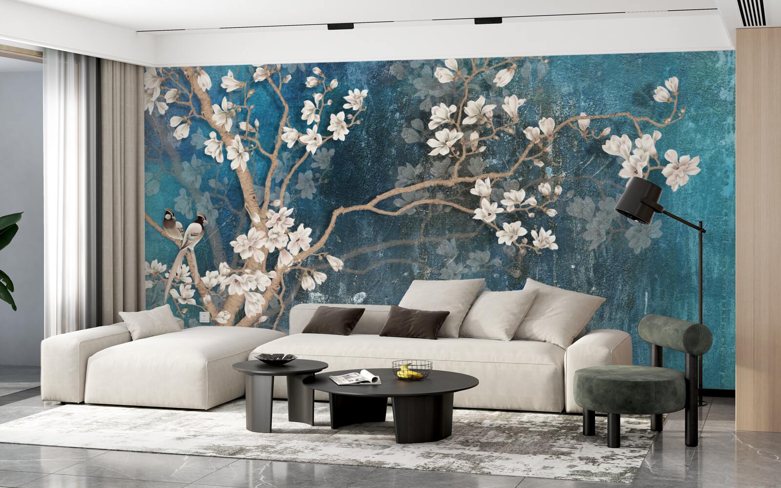 Fototapeta magnolia w pełnym rozkwicie i zapadająca ciemność