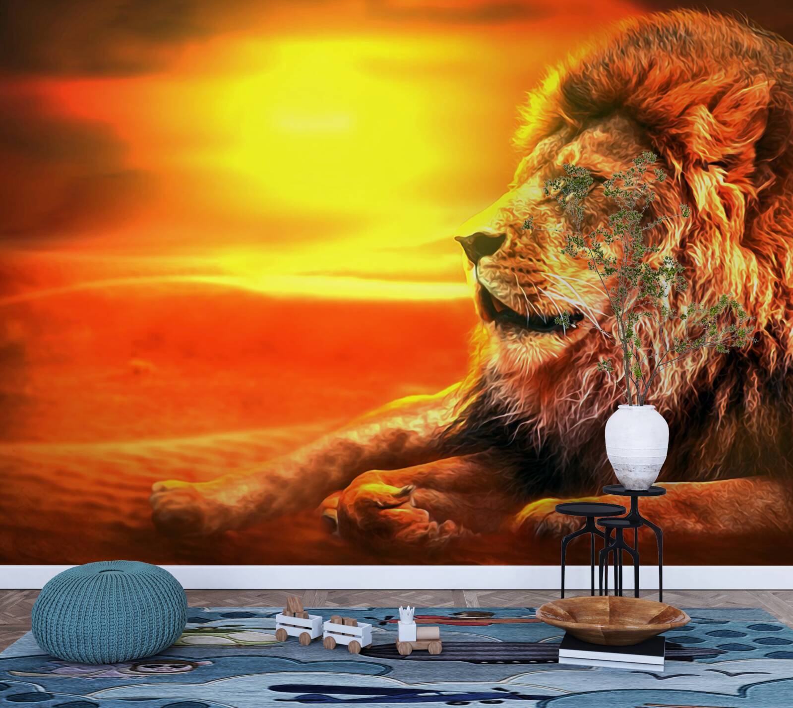 Fototapeta dojrzały tygrys towarzyszy blaknięciu słońca