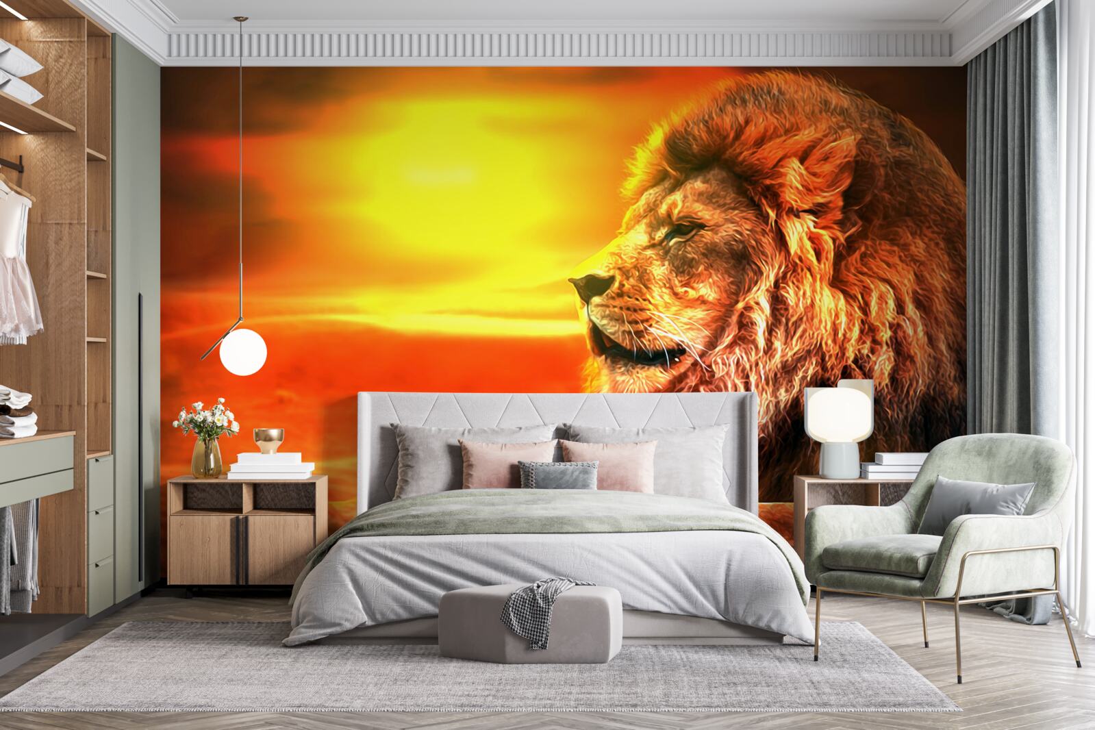 Fototapeta dojrzały tygrys towarzyszy blaknięciu słońca