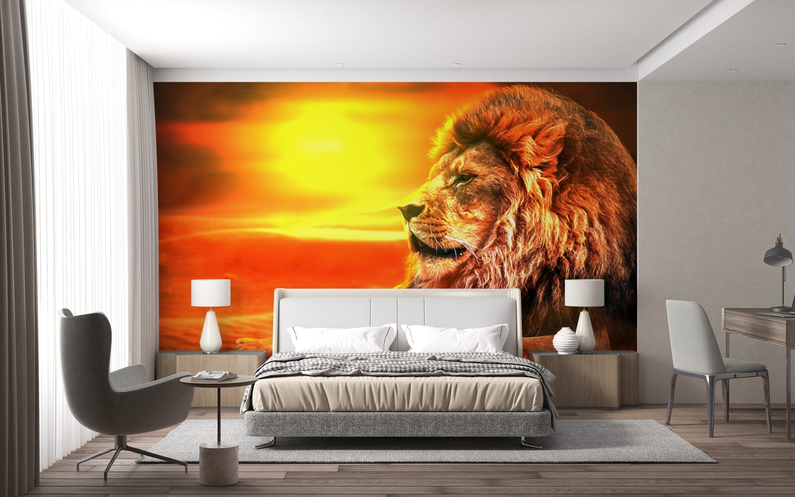 Fototapeta dojrzały tygrys towarzyszy blaknięciu słońca