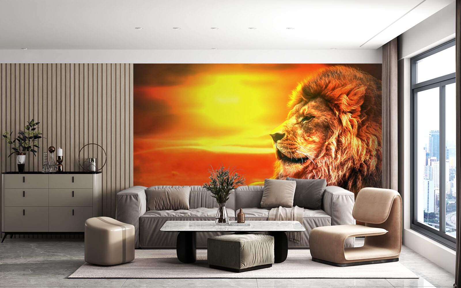 Fototapeta dojrzały tygrys towarzyszy blaknięciu słońca