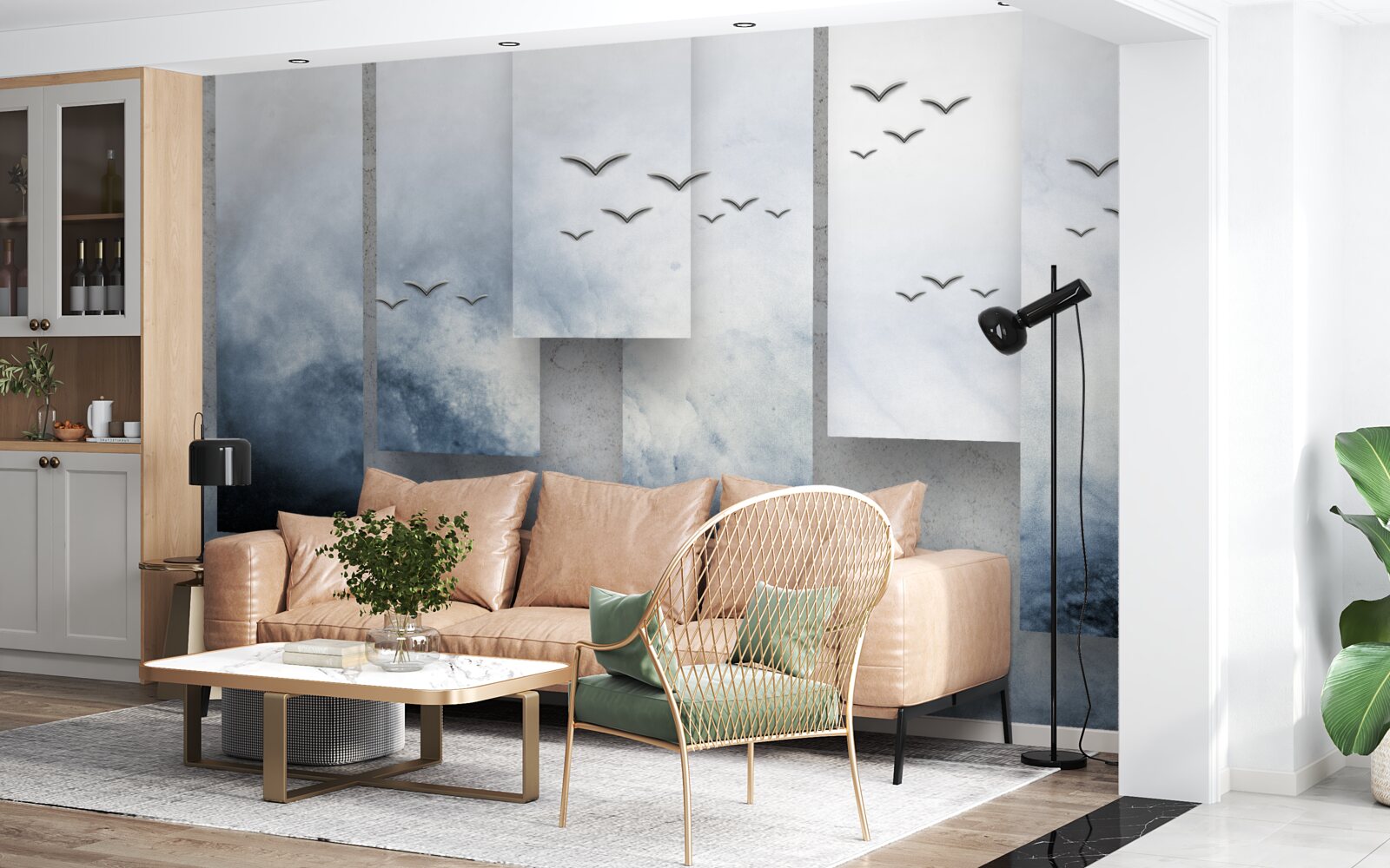 Fototapeta moduły ustępują miejsca ptakom opuszczającym burzę