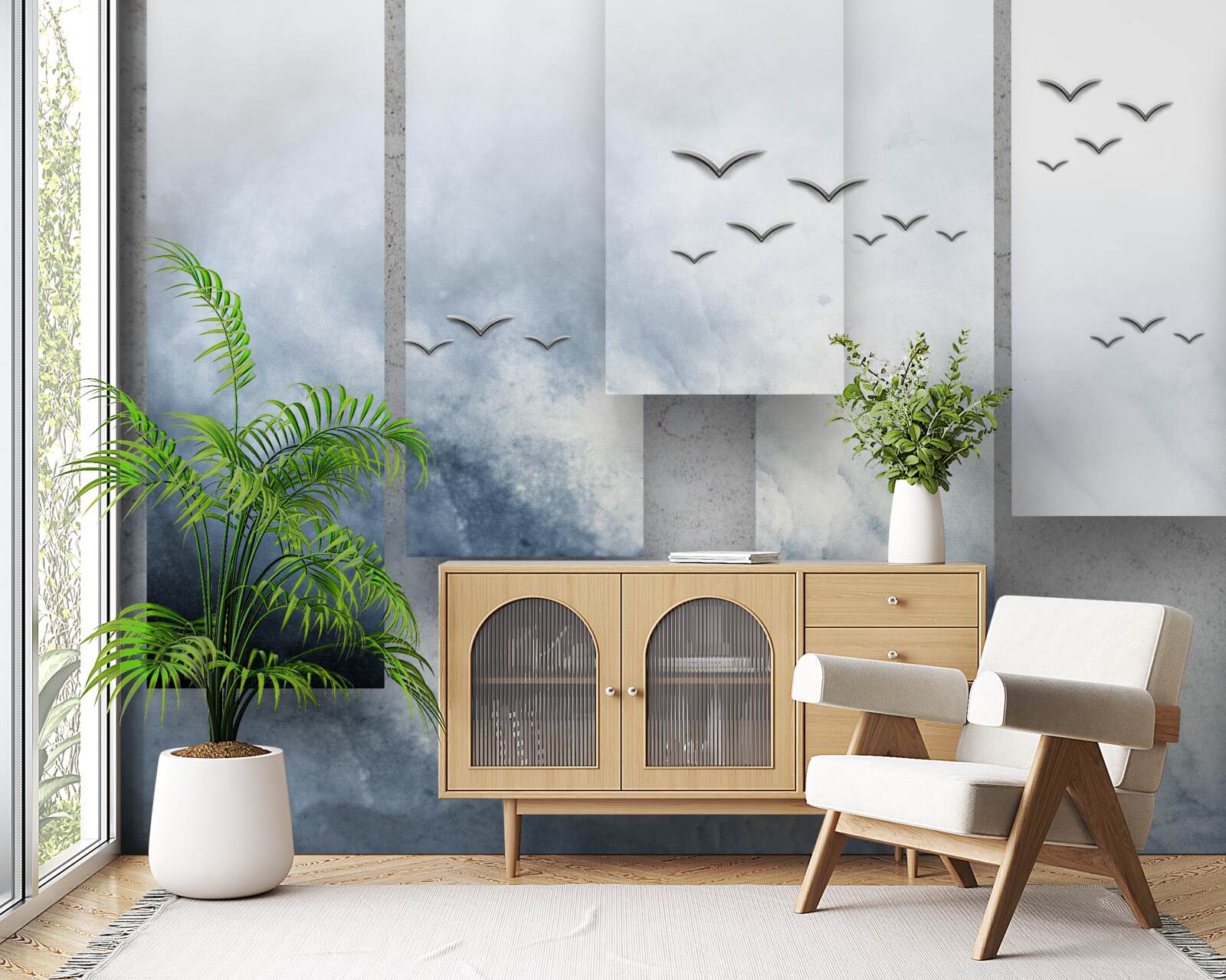 Fototapeta moduły ustępują miejsca ptakom opuszczającym burzę