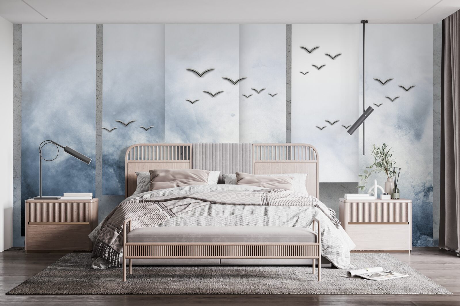 Fototapeta moduły ustępują miejsca ptakom opuszczającym burzę